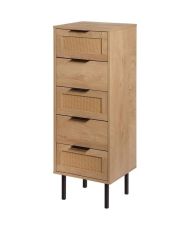 High chest of drawers with 5 drawers - In particle board with black metal base - RUSSELL