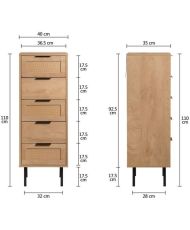High chest of drawers with 5 drawers - In particle board with black metal base - RUSSELL