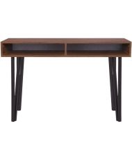 Scrivania LOFTY - MDF - Noce - Gambe in metallo nero - 2 nicchie portaoggetti - 120 x 55 x 76 cm