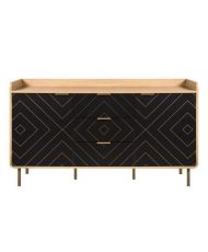 LINE Sideboard – Holz und Schwarz – 2 Türen + 3 Schubladen – 140 x 40 x 80 cm