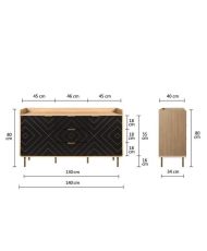 LINE Sideboard – Holz und Schwarz – 2 Türen + 3 Schubladen – 140 x 40 x 80 cm