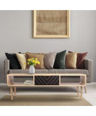 Rectangular coffee table - oak and patterns - Elegance - 2 drawers and 2 niches - 120 cm LINE