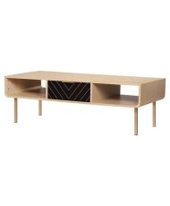Rectangular coffee table - oak and patterns - Elegance - 2 drawers and 2 niches - 120 cm LINE