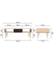 Rectangular coffee table - oak and patterns - Elegance - 2 drawers and 2 niches - 120 cm LINE
