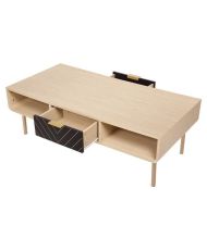 Rectangular coffee table - oak and patterns - Elegance - 2 drawers and 2 niches - 120 cm LINE