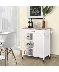 Carrello da cucina 1 anta 1 cassetto 3 in legno della gomma - Laccato bianco - 74 x 47 x 91 cm - ENZO