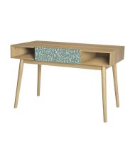 Schreibtisch mit 1 GARDENIA-Schublade – Eiche und Grün – Beine aus Massivholz – 120 x 55 x 75 cm