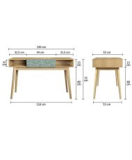 Bureau avec 1 tiroir GARDENIA- chêne et vert - Pieds en bois massif - 120 x 55 x 75 cm