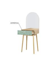 Tocador 1 cajón 1 espejo - roble y verde - Patas de madera maciza - 50 x 40 x 135 cm - GARDENIA