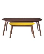 2 ovale Couchtische – Walnuss- und gelbe Holzimitation – JASON – 120 x 70 x 43 cm und 66 x 42 x 33 cm
