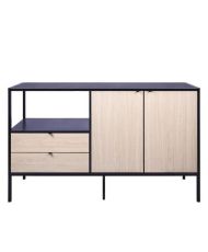 Buffet MINSK - Bois et métal - Imitation bois - 2 portes 2 tiroirs - 140 x 40 x 80 cm