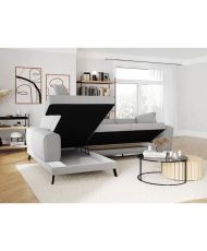 5-Sitzer-Sofa IMPERIA, umwandelbares linkes Ecksofa – hellgrauer Stoff – 2 Aufbewahrungsboxen – 304 x 212 x 86 cm
