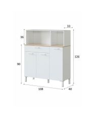 KIRA Küchenschrank – Artik White und Alaska-Eiche – 3 Türen + 1 Schublade – 126 x 108 x 40 cm