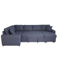 Canapé d'angle panoramique convertible réversible - Tissu Bleu - 313 x 213 x 90 cm - HAMILTON