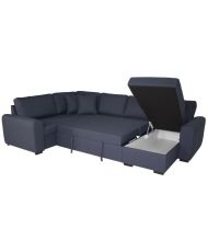 Divano angolare panoramico trasformabile reversibile - Tessuto blu - 313 x 213 x 90 cm - HAMILTON