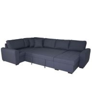 Umkehrbares, umwandelbares Panorama-Ecksofa – Blauer Stoff – 313 x 213 x 90 cm – HAMILTON