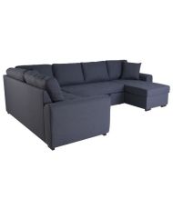 Canapé d'angle panoramique convertible réversible - Tissu Bleu - 313 x 213 x 90 cm - HAMILTON