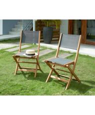 4 Gartenstühle aus Akazienholz und Sitzfläche aus Textilene – 50 x 57 x 90 cm – Grau