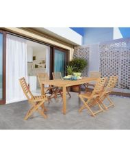  Garten-Essgruppe für 6 Personen – Tisch 160 x 90 cm + 6 Klappstühle – Eukalyptusholz
