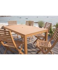 Ensemble repas de jardin 6 personnes - Table 160 x 90 cm + 6 chaises pliantes - Bois Eucalyptus 