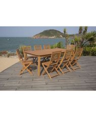  Garden dining set for 8 to 12 people - Extendable table 200/250/300 x 100 cm + 8 chairs - Eucalyptus wood