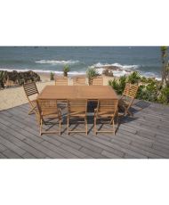  Garten-Essgruppe für 8 bis 12 Personen – Ausziehbarer Tisch 200/250/300 x 100 cm + 8 Stühle – Eukalyptusholz