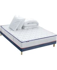 Materasso 594 Spring + Box Spring Blu Denim + Piumone + 2 Cuscini 140 x 190 cm CHANTILLY