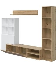 LYRA TV Unit Set: Showcase + TV unit + shelf - White and oak melamine - 3 Doors - 240 x 41 x 180 cm