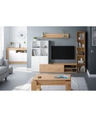 LYRA TV Unit Set: Showcase + TV unit + shelf - White and oak melamine - 3 Doors - 240 x 41 x 180 cm