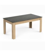 Wohnzimmerset - AUSTIN - Esstisch 170 x 90 cm - Vitrine - 2-türiges Sideboard - Hamilton-Eiche und Grau