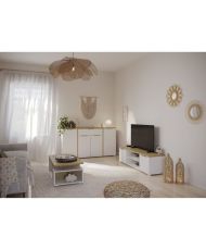 ACCESS Wohnzimmer-Set: Couchtisch + TV-Bank + 4-türiges Sideboard – Dekor Hamilton-Eiche und Weiß