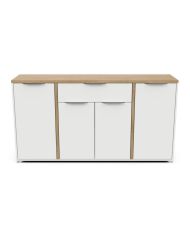 ACCESS Wohnzimmer-Set: Couchtisch + TV-Bank + 4-türiges Sideboard – Dekor Hamilton-Eiche und Weiß