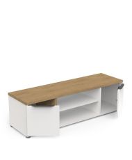 Ensemble Salon ACCESS : Table basse + Banc TV + Enfilade 4 portes - Decor chêne Hamilton et blanc
