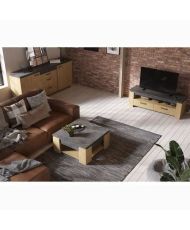 AUSTIN Wohnzimmer-Set: Couchtisch + TV-Bank + 2-türiges Sideboard – Hamilton-Eiche und Grau