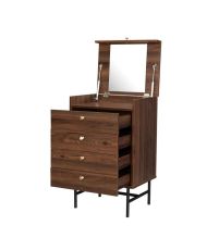 Chiffonnier 4 tiroirs avec miroir - Noyer - Pieds métal - 50 x 39,5 x 80 - LODGE