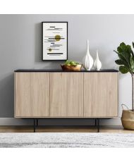 Buffet 3 portes - bois et noir - Pieds métal - MEMPHIS - 140 x 39 x 82,80 cm