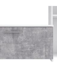 Wandmontierter TV-Schrank – Mattweiß und heller Beton – Glastür + 5 Nischen – 220,4 x 41,3 x 177,5 cm – PILVI