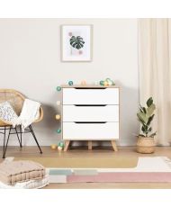 Commode 3 tiroirs - chêne et blanc mat - Pieds en massif - Scandinave 80 cm - VANKKA