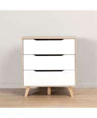 Commode 3 tiroirs - chêne et blanc mat - Pieds en massif - Scandinave 80 cm - VANKKA
