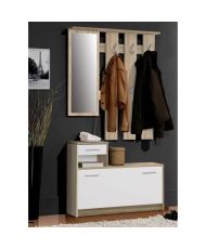 PEILI Vestiaire d'entrée avec miroir scandinave chêne et blanc - 97 cm