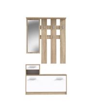 PEILI Eingangsgarderobe mit skandinavischer Eiche und weißem Spiegel – 97 cm