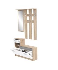 PEILI Eingangsgarderobe mit skandinavischer Eiche und weißem Spiegel – 97 cm