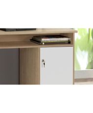 Gerader Schlüsselschreibtisch mit 1 Tür und 4 Schubladen – Eiche und Weiß – 126 x 55 x 76 cm – ALICANTE