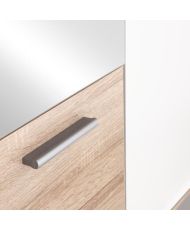 Aufklappbarer Kleiderschrank – Spanplatte – Weiß und Eiche – 3 Türen und 2 Schubladen + Spiegel – 121 x 54 x 200,1 cm – SELKEA