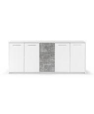 Buffet bas - Panneaux de particules - Blanc et gris béton - 4 portes + 3 tiroirs - 179 x 42 x 74,5 cm