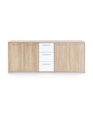 Buffet bas 4 portes et 3 tiroirs - Blanc mat et chêne sonoma - 179,2 x 42 x 74,5 cm