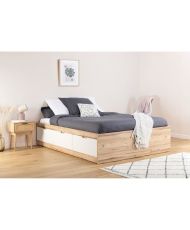 Skandinavisches Bett für Erwachsene mit 3 Schubladen aus Eiche und mattweiß – 140 x 190 cm VANKKA