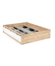Scandinavian adult bed with 3 oak and matt white drawers - 140 x 190 cm VANKKA