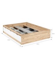 Skandinavisches Bett für Erwachsene mit 3 Schubladen aus Eiche und mattweiß – 140 x 190 cm VANKKA
