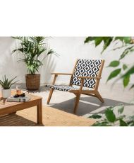 Niedriger Gartensessel aus Akazienholz und geflochtenem Harz – Granada – Schwarz/Weiß